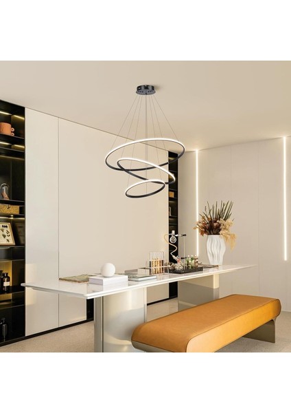 3 Halkalı LED Sarkıt Lamba, Avize, Ayarlanabilir, Dim Edilebilir, 52W Modern Tasarım, 20,40,60 cm
