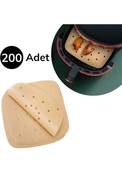 200 Adet Air Fryer Pişirme Kağıdı Tek Kullanımlık Pişirme Kağıdı Delikli Kare Model