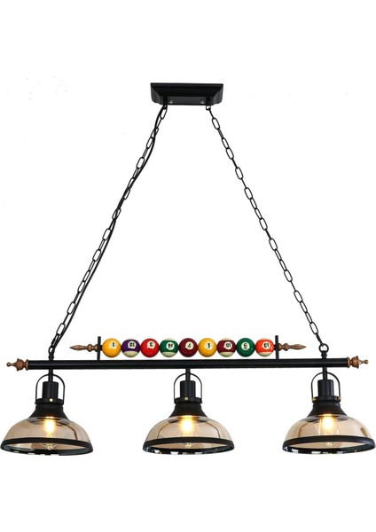 Minifair Retro Endüstriyel Bilardo Avizesi Siyah Demir, 98 Cm, Ayarlanabilir Zincirli Lamba