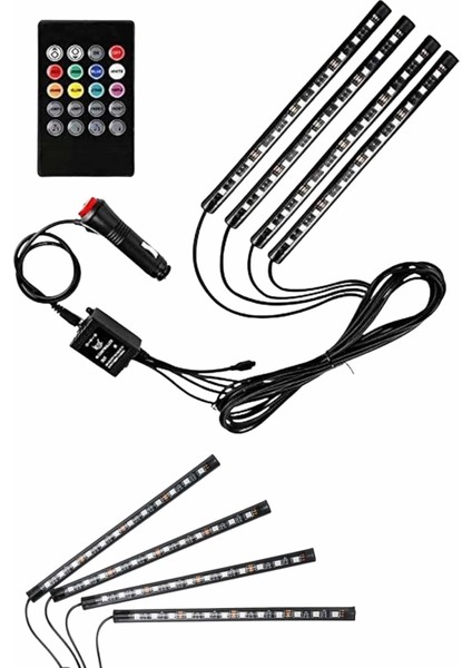 12 Ledli Rgb Işıklı Araç Içi Ayak Altı LED Oto Ampul Kumandalı 7 Renk