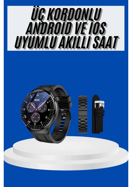 Amoled Ekran Akıllı Saat Üç Kordonlu Ios Android Uyumlu