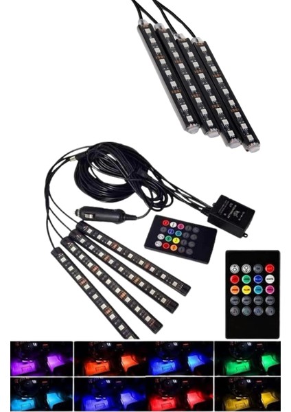 Araç Içi Aydınlatma Kumandalı 12 LED Ayak Altı LED Ambiyans Işığı Sese Duyarlı Kumandalı