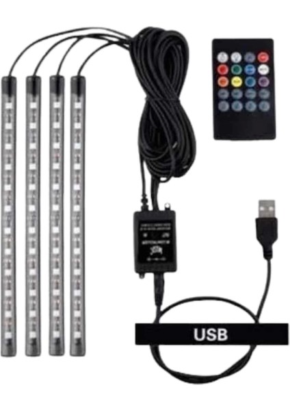 Araç Içi Aydınlatma Kumandalı 12 LED Ayak Altı LED Ambiyans Işığı Sese Duyarlı Kumandalı