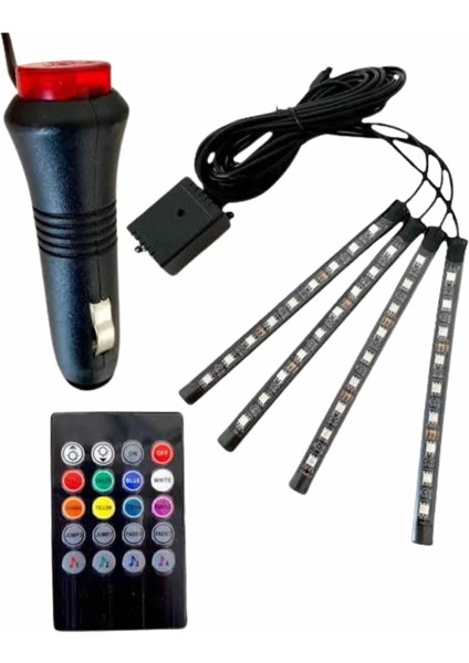 Araç Içi Aydınlatma Kumandalı 12 LED Ayak Altı LED Ambiyans Işığı Sese Duyarlı Kumandalı