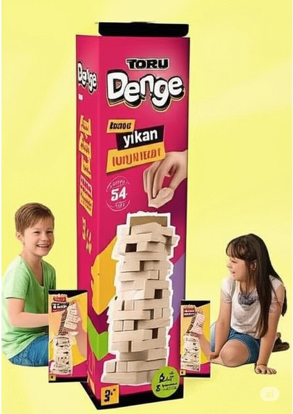 Büyük Boy Doğal Ahşap Denge Oyunu Kule Oyunu 54 Parça Ahşap Yapı Blokları Cenga