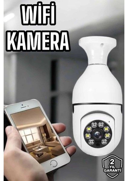 Ampul Görünümlü Güvenlik Kamerası Duylu Wifi Kamerası Dönebilen