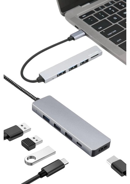 Macbook Pro/air Uyumlu USB Type-C 8 In 1 Hub Dönüştürücü Çevirici Çoklayıcı USB Hdmı Micro Sd 8 Girişli
