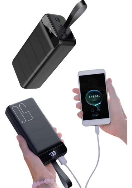 Taşınabilir Powerbank 50.000 Mah 4 Girişli Hızlı Şarj LED Göstergeli Fenerli Şarj