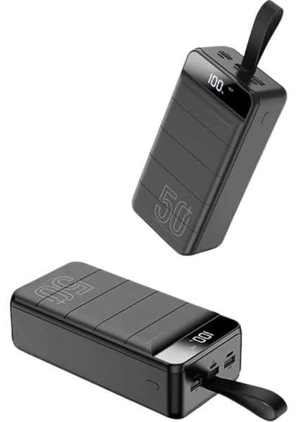 Taşınabilir Powerbank 50.000 Mah 4 Girişli Hızlı Şarj LED Göstergeli Fenerli Şarj