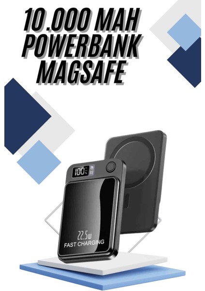 Magsafe Powerbank 10.000 Mah 22.5 Watt Hızlı Şarj Göstergeli Kablosuz Taşınabilir Şarj