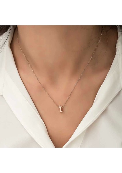 925 Ayar Gümüş Rose 3 Boyutlu I Harf Kadın Gümüş Kolye (T5923) (336336)