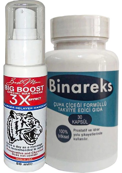 Hintohu 50 ml Bigboost Erkek 3xeffect Canlandirici Krem + Yanında 1 Kutu 30LU Binareks Erkek Pırostat