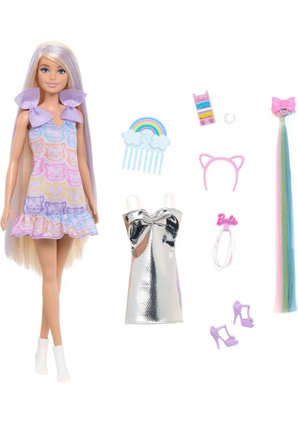 JCT72 Barbie Upuzun Muhteşem Saçlı Bebek - Saç Tasarım Oyun Seti