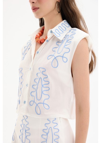 Etnik Motif Nakışlı Vatkalı Gömlek Ekru fırsatları