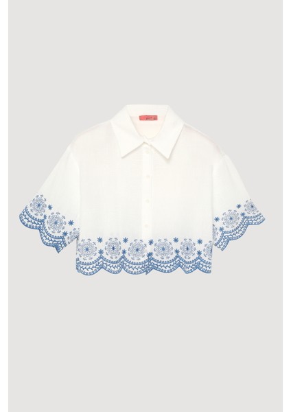 Etnik Nakış Işlemeli Düğmeli Gömlek Ekru fiyatları