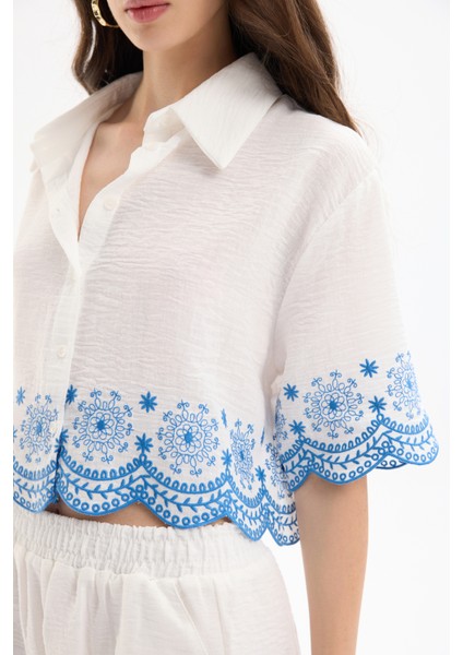 Etnik Nakış Işlemeli Düğmeli Gömlek Ekru fırsatları