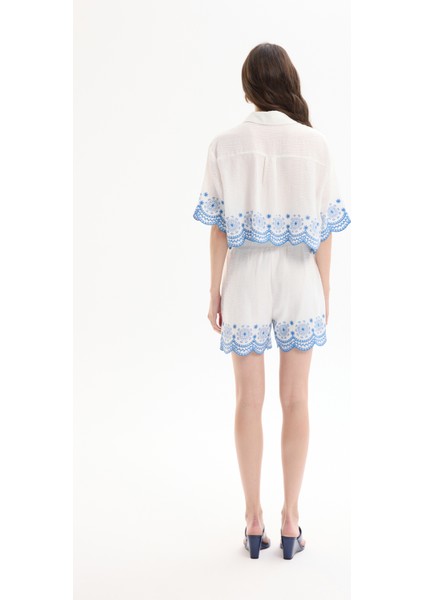 Etnik Nakış Işlemeli Düğmeli Gömlek Ekru indirimleri