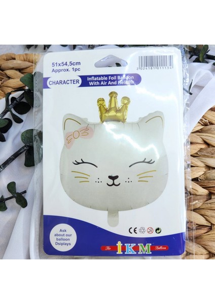 Taçlı Kedi Krem Folyo Balon