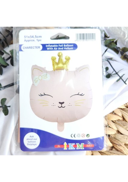 Taçlı Kedi Pembe Folyo Balon
