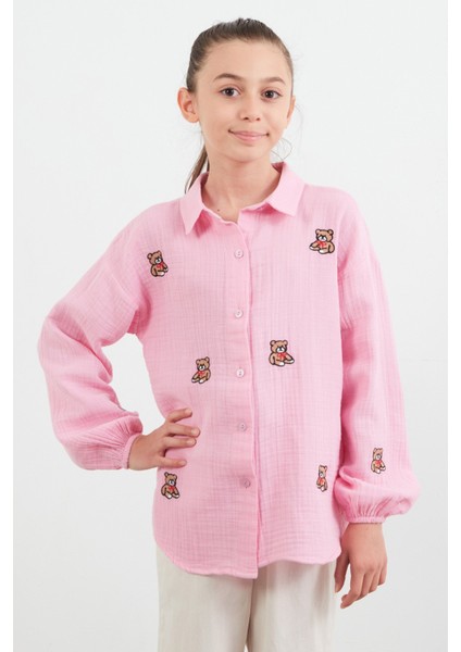 %100 Pamuk Ayıcık Nakışlı Kız Çocuk Gömlek fiyatları