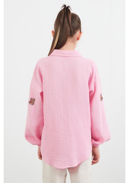 %100 Pamuk Ayıcık Nakışlı Kız Çocuk Gömlek fırsatları