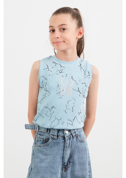 Fitilli Love Baskılı Beli Lastikli Kız Çocuk Tişört