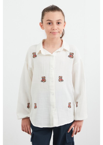 %100 Pamuk Ayıcık Nakışlı Kız Çocuk Gömlek fiyatları