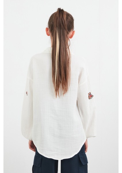 %100 Pamuk Ayıcık Nakışlı Kız Çocuk Gömlek fırsatları