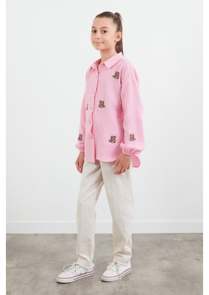 %100 Pamuk Ayıcık Nakışlı Kız Çocuk Gömlek indirimleri