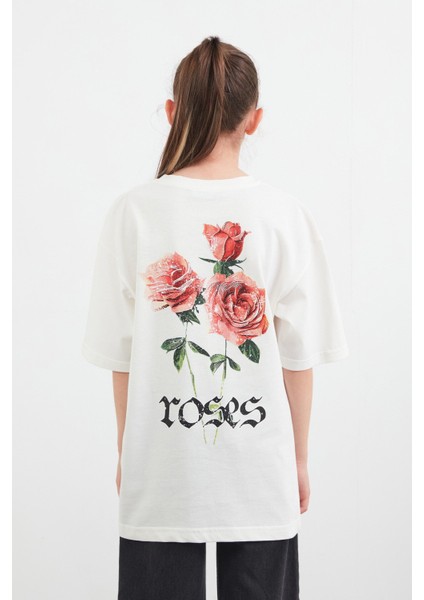 Sırtı Gül Baskılı Kız Çocuk Tişört fiyatları