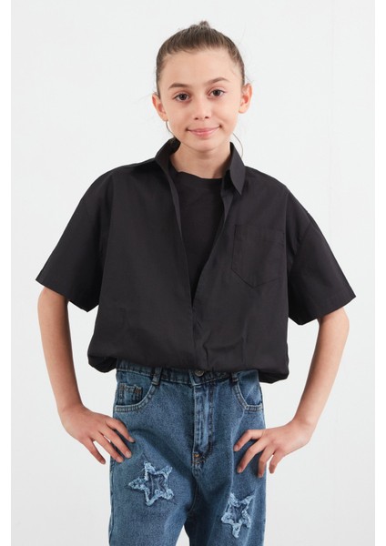 Cepli Tişörtlü Kız Çocuk Gömlek