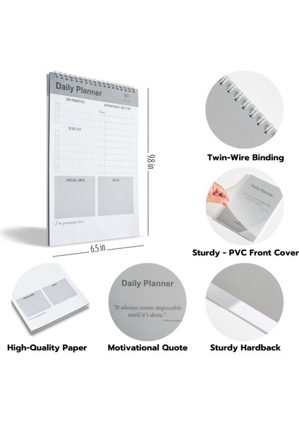 Günlük Planlayıcı Defter, Yapılacaklar Listesi, Planlayıcı Ajanda, Görev Kontrol Listesi (İngilizce)- Gri modelleri