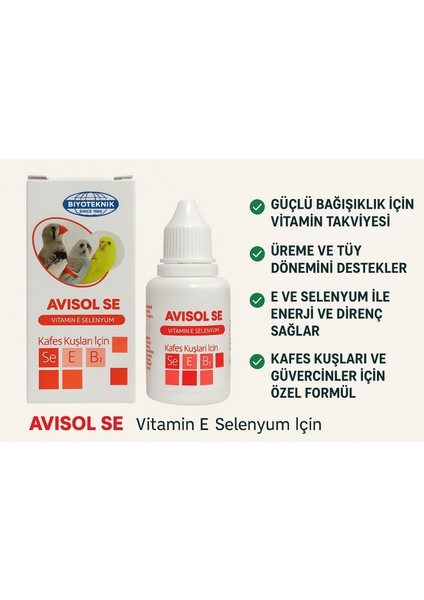 Avisol Se Kuşlar Için Vitamin E + Selenyum 30CC fırsatları