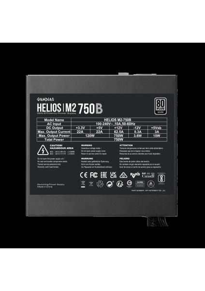 Gamdıas Helıos M2-750B, 750W, 80+ Silver, Aktif Pfc, Gamıng, Atx, Power Supply (Psu)