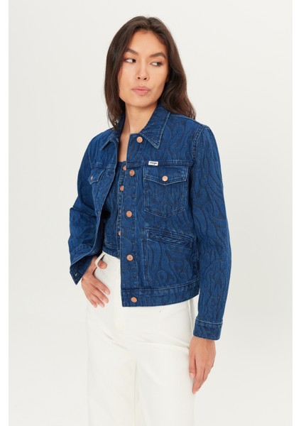 %100 Pamuk Regular Fit Normal Kesim Desenli Mavi Denim Jean Ceket fiyatları