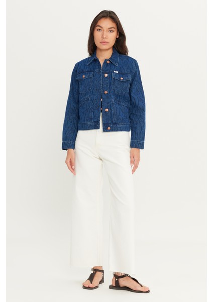 %100 Pamuk Regular Fit Normal Kesim Desenli Mavi Denim Jean Ceket modelleri