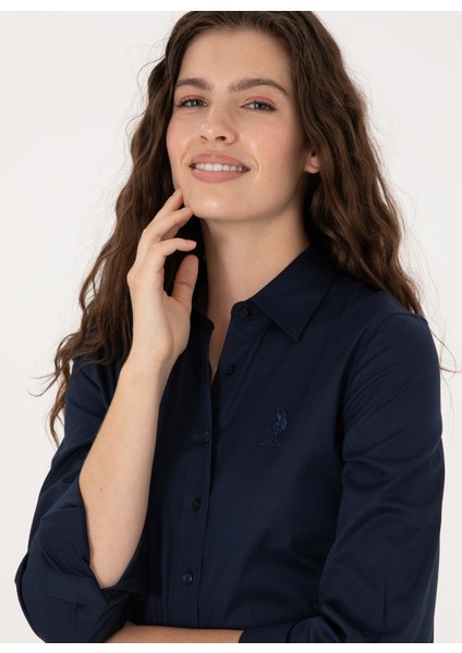 Slim Fit Gömlek Yaka Lacivert Kadın Gömlek SALY025Y fiyatları