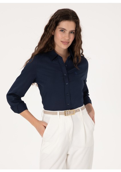 Slim Fit Gömlek Yaka Lacivert Kadın Gömlek SALY025Y modelleri