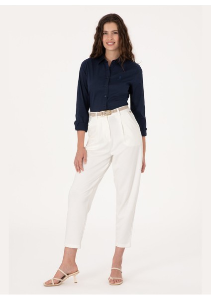 Slim Fit Gömlek Yaka Lacivert Kadın Gömlek SALY025Y fırsatları