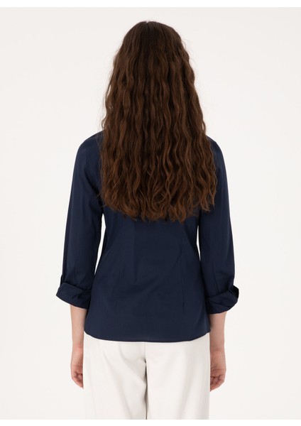 Slim Fit Gömlek Yaka Lacivert Kadın Gömlek SALY025Y indirimleri