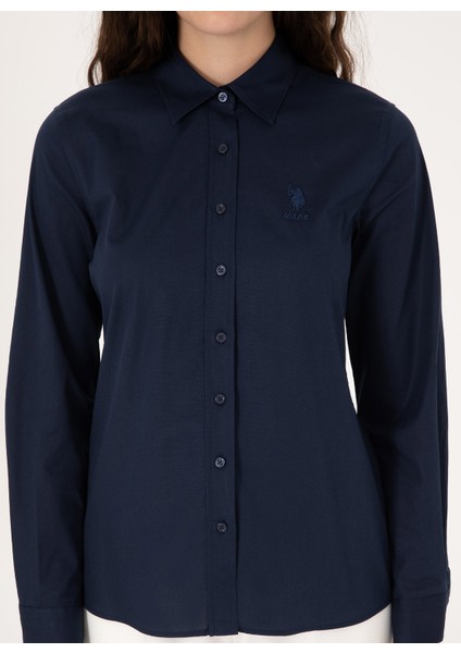 Slim Fit Gömlek Yaka Lacivert Kadın Gömlek SALY025Y