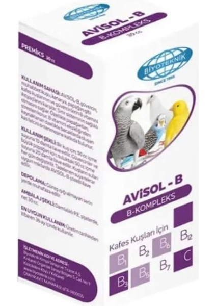 Biyo Avisol-B - Kuşlar Için Tüy Dökülmesine Karşı Vitamin Takviyesi (20 Cc) fiyatları