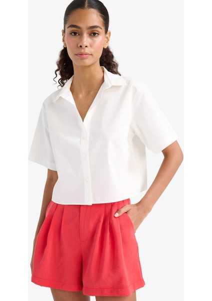 Regular Fit Poplin Kısa Kollu Beyaz Gömlek F8580AX25SM