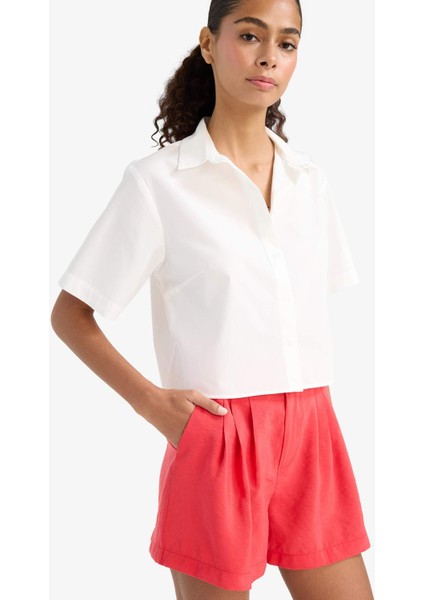 Regular Fit Poplin Kısa Kollu Beyaz Gömlek F8580AX25SM fırsatları