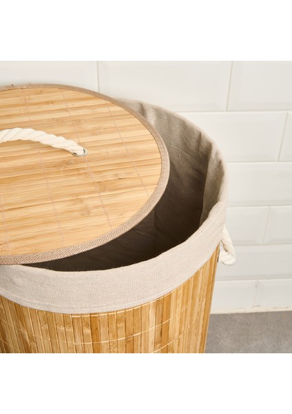 Katlanır Yuvarlak Bambu Kirli Çamaşır Sepeti - Bej - 60 Lt fırsatları