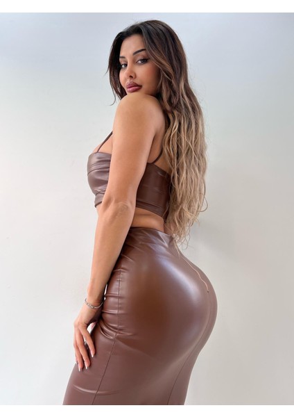 Taba Rengi Pu Deri Zincir Detaylı Etekli Ikili fırsatları