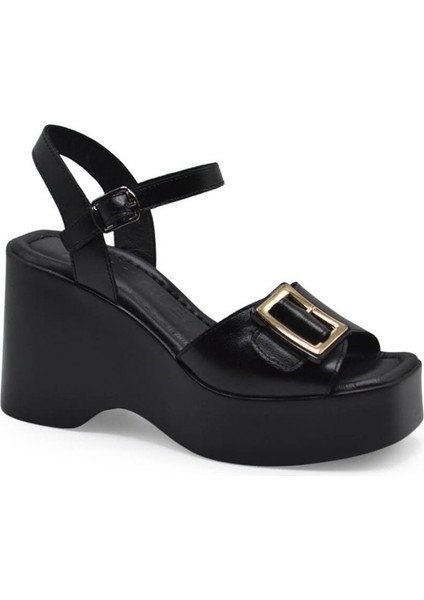Kadın Hakiki Deri Dolgu Topuk Sandalet Siyah 2311532Y