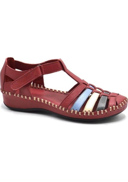Kadın Comfort Deri Sandalet Bordo 23033319Y