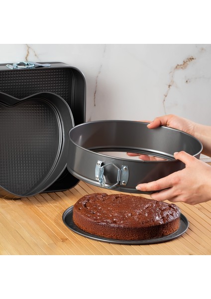 911 3lü Yanmaz Yapışmaz Metal Kilitli Kelepçeli Kek Kalıbı Seti fiyatları