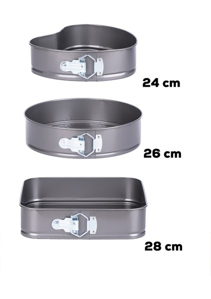911 3lü Yanmaz Yapışmaz Metal Kilitli Kelepçeli Kek Kalıbı Seti fırsatları